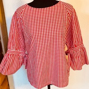 Bell Sleeve Red & White Gingham Top